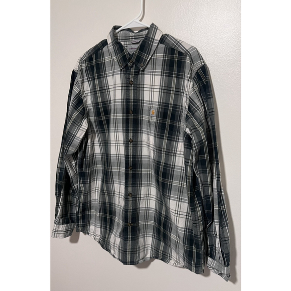 Carhartt Button Down Shirt Men’s Large Green Plaid Relaxed Fit Logo Workwear - Picture 5 of 5